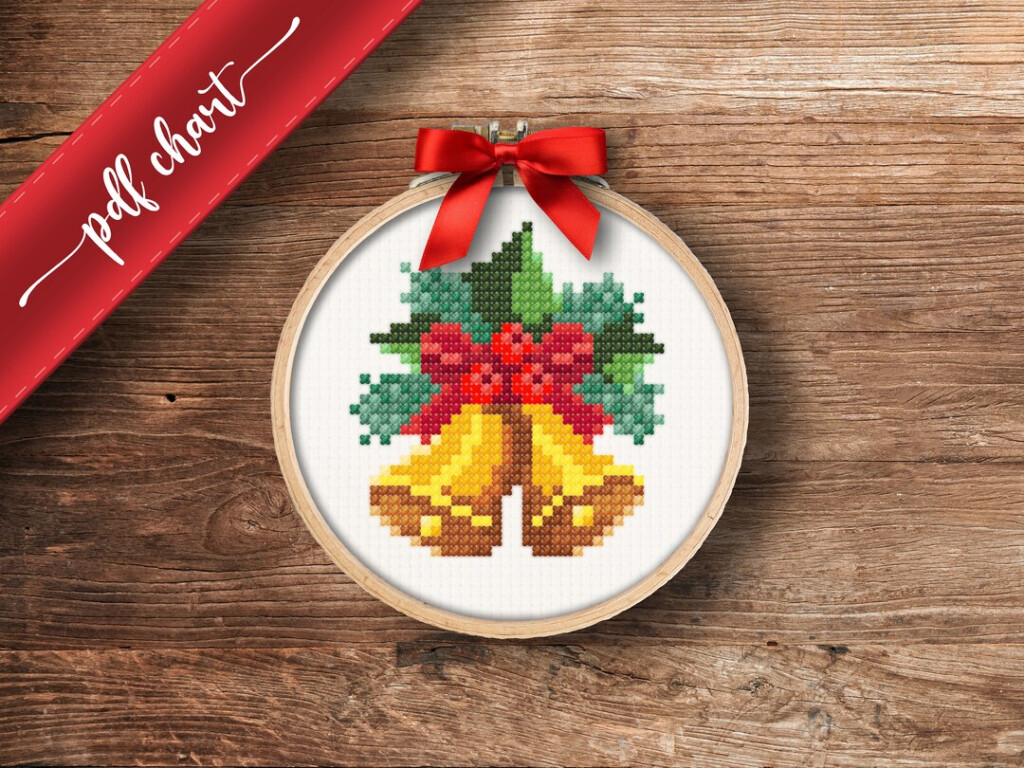 Bells PDF Cross Stitch Pattern DIY Christmas Ornament Gift Beginner  - Christmas Bell Cross Stitch Pattern