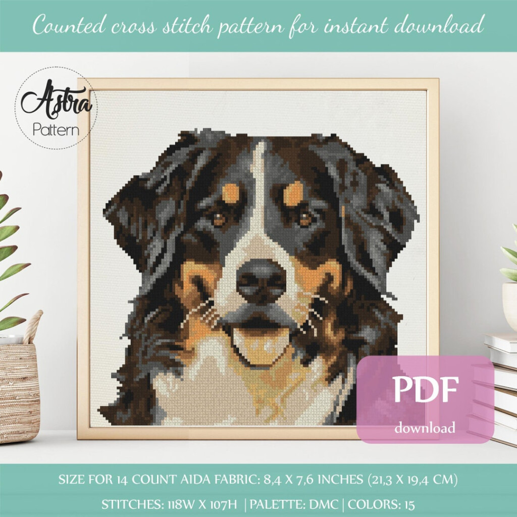 Bernese Mountain Dog Cross Stitch Pattern Digital Format PDF Berner  - Bernese Mountain Dog Cross Stitch Pattern