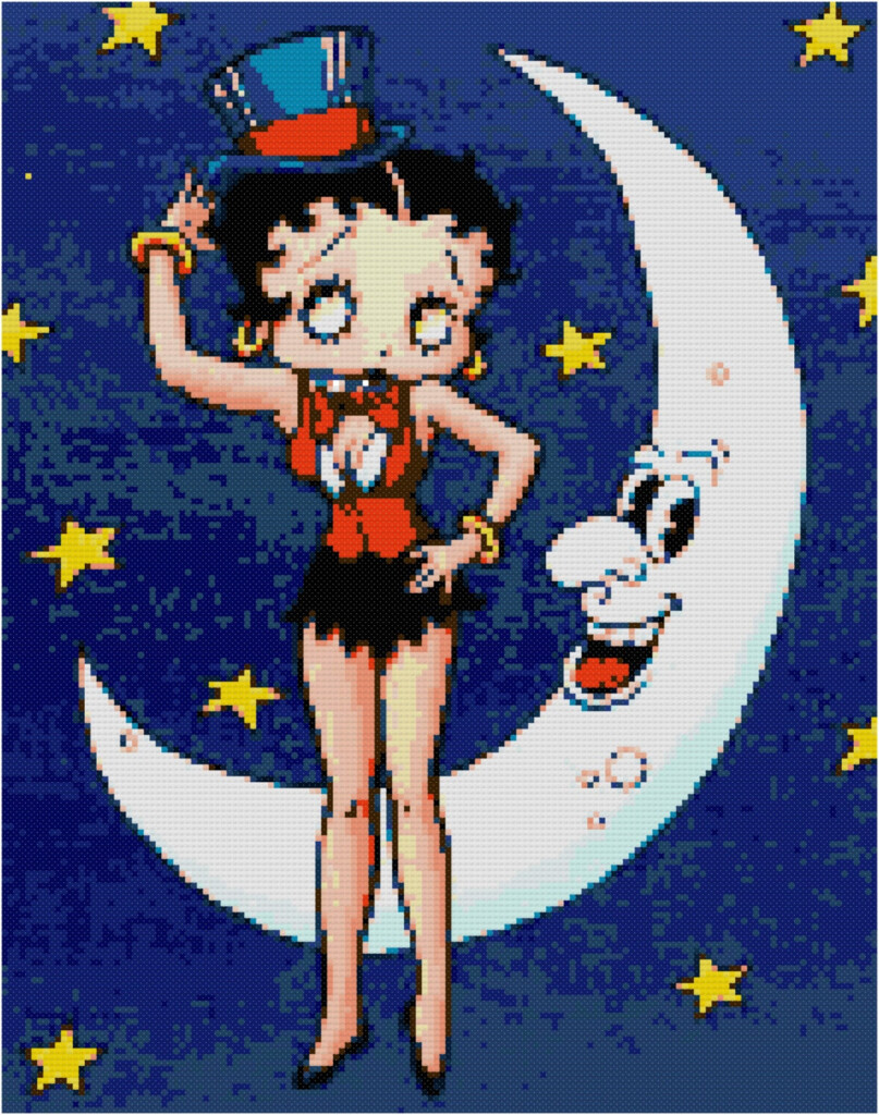 Betty Boop Moon Stars Counted Cross Stitch Pattern - Betty Boop Cross Stitch Pattern
