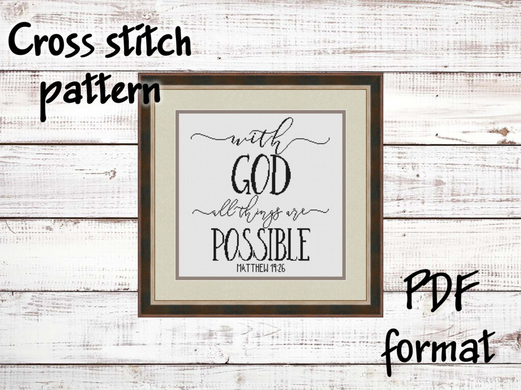 Bible Verse Cross Stitch Pattern With God All Things Are Etsy - Stitchers Verse Cross Stitch Pattern