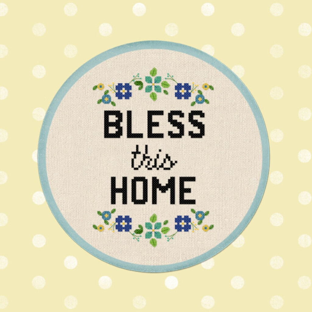 Bless This Home Cross Stitch Pattern Flowery Quote Wreath Etsy - God Bless This Home Cross Stitch Patterns