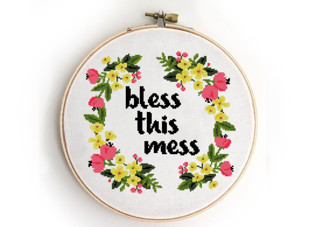 Bless This Mess Counted Cross Stitch Pattern Funny Quote Etsy - Bless This Mess Cross Stitch Pattern