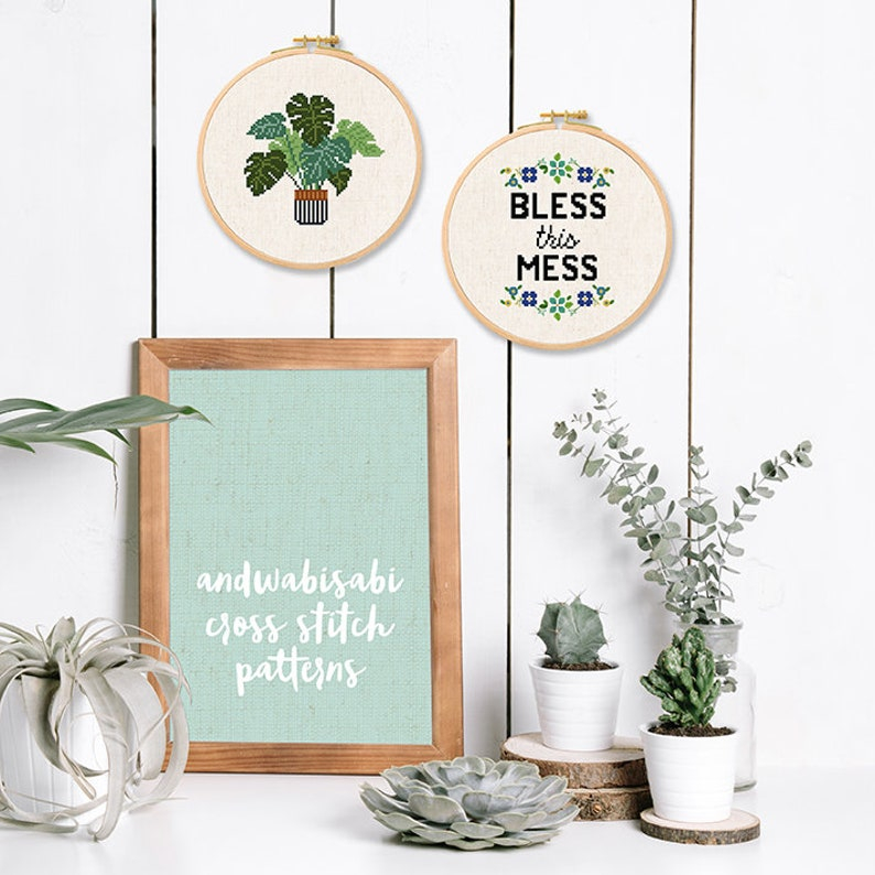 Bless This Mess Cross Stitch Pattern Flowery Quote Modern Etsy - Bless This Mess Cross Stitch Pattern