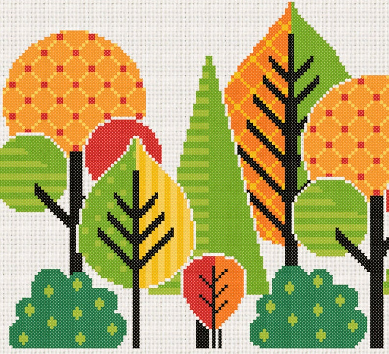BOGO FREE Autumn Forest Cross Stitch Pattern P 1260 Etsy Cross  - Forest Cross Stitch Pattern Free