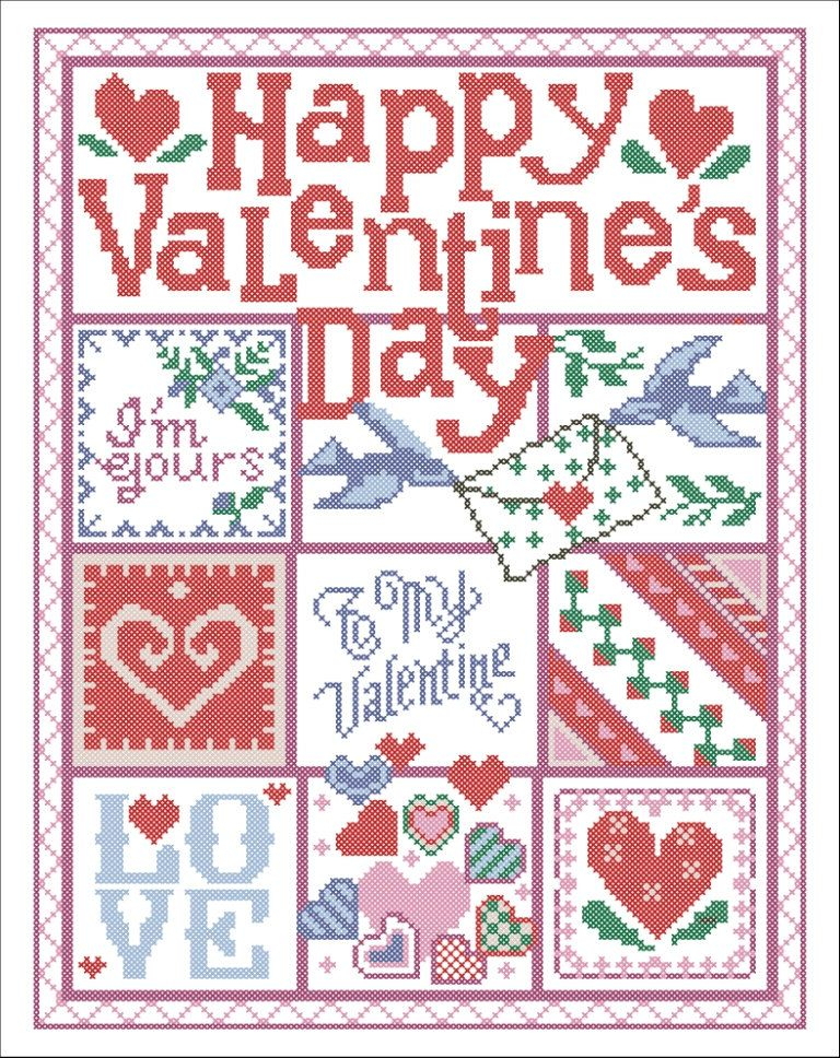 BOGO FREE Happy Valentine s Day Sampler Cross Stitch Pattern  - Free Valentine Cross Stitch Patterns