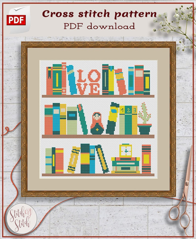 Books Cross Stitch Pattern PDF Etsy - Best Cross Stitch Pattern Books