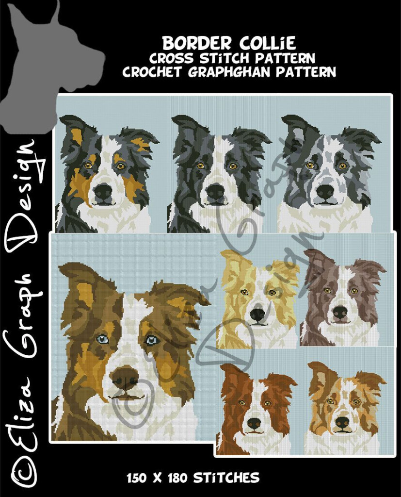 Border Collie CROSS STITCH Pattern CROCHET Graphghan Blanket Pattern  - Border Collie Cross Stitch Pattern Free
