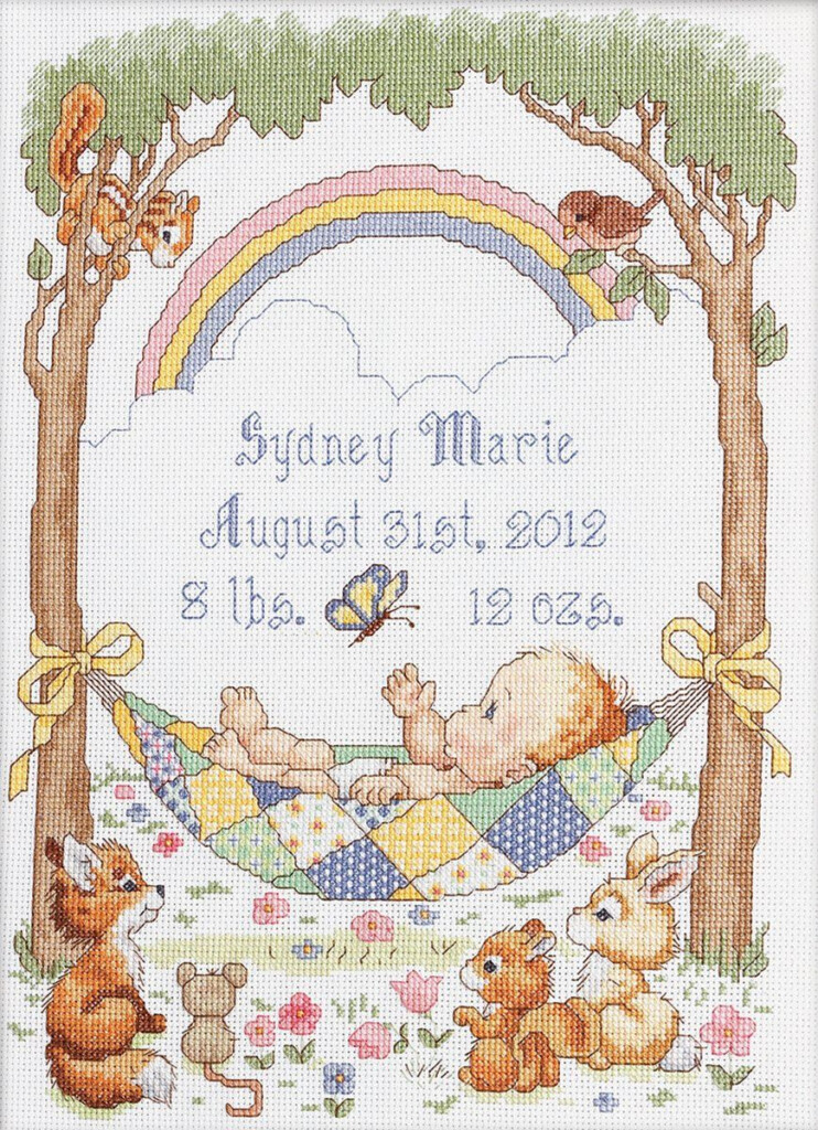 Bucilla Counted Cross Stitch Birth Record Kit 10 By 13 5 Inch 45594  - Counted Cross Stitch Birth Record Patterns