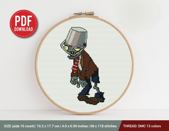 Buckethead Zombie Plants Vs Zombies Cross Stitch Pattern Etsy - Plants Vs Zombies Cross Stitch Patterns