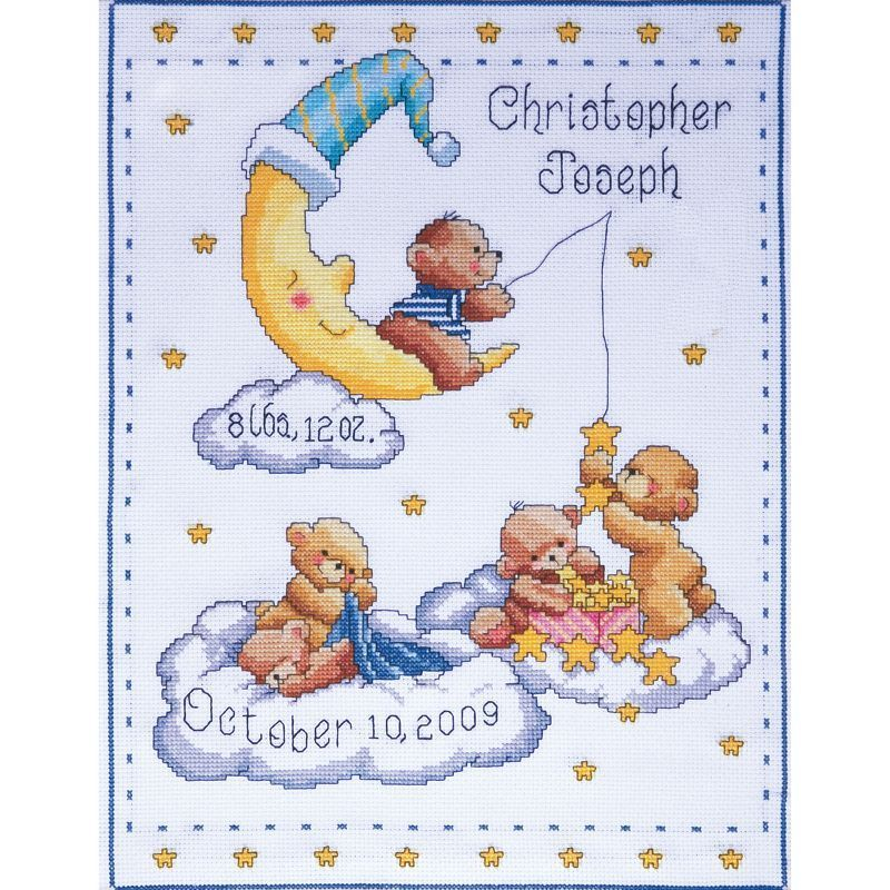 Buy Tobin Counted Cross Stitch Kit 11 X14 Bears In Clouds Birth Record  - Counted Cross Stitch Birth Record Patterns
