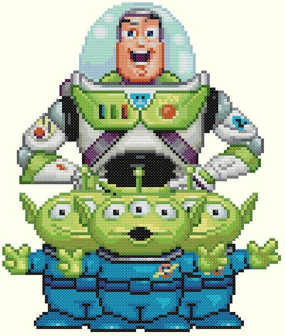 Buzz Lightyear And Aliens Cross Stitch Pattern Disney Toy Story  - Buzz Lightyear Cross Stitch Pattern