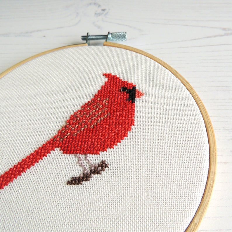 Cardinal Cross Stitch Pattern PDF Small Bird Embroidery Etsy State  - Small Cardinal Cross Stitch Pattern