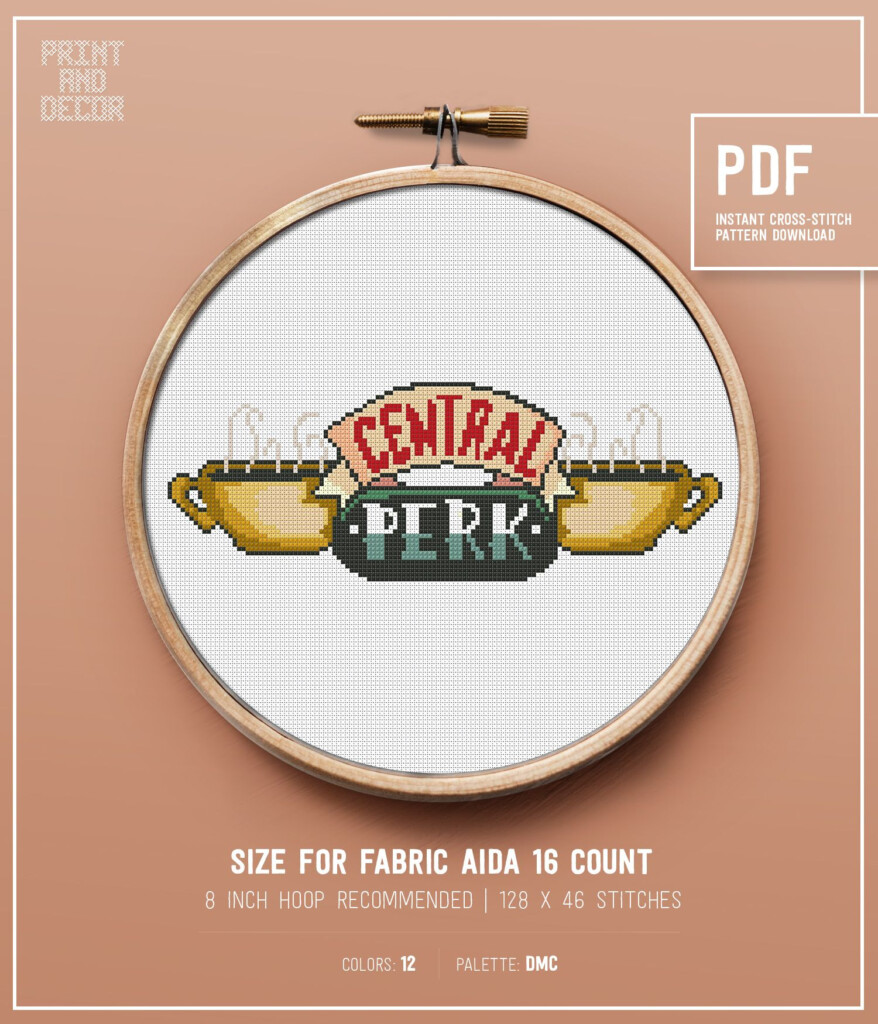Central Perk Cross Stitch Pattern Fan Art Inspired Design Friends TV  - Free Cross Stitch Pattern Central