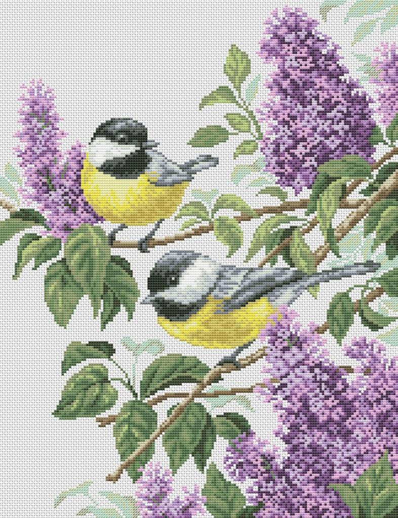 Charming Lilac Cross Stitch Pattern Birds On A Branch Spring Etsy - Free Lilac Cross Stitch Pattern