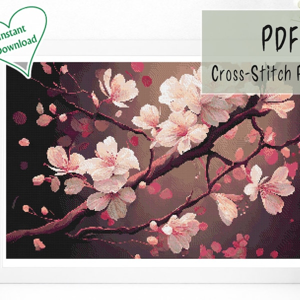 Cherry Blossom Cross Stitch Patterns Etsy - Cherry Blossom Cross Stitch Pattern