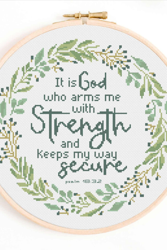 Christian Cross Stitch Pattern It Is God Who Arms Me With Strength  - Free Cross Stitch Christian Patterns