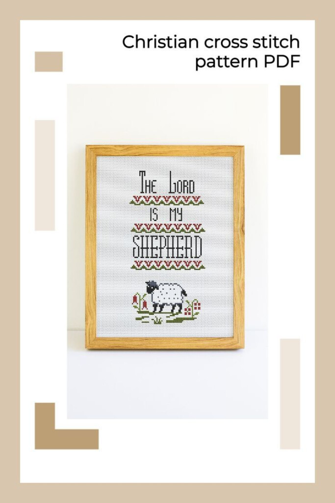 Christian Cross Stitch Pattern Primitive Bible Verse Psalm 23 The Lord  - Stitchers Verse Cross Stitch Pattern