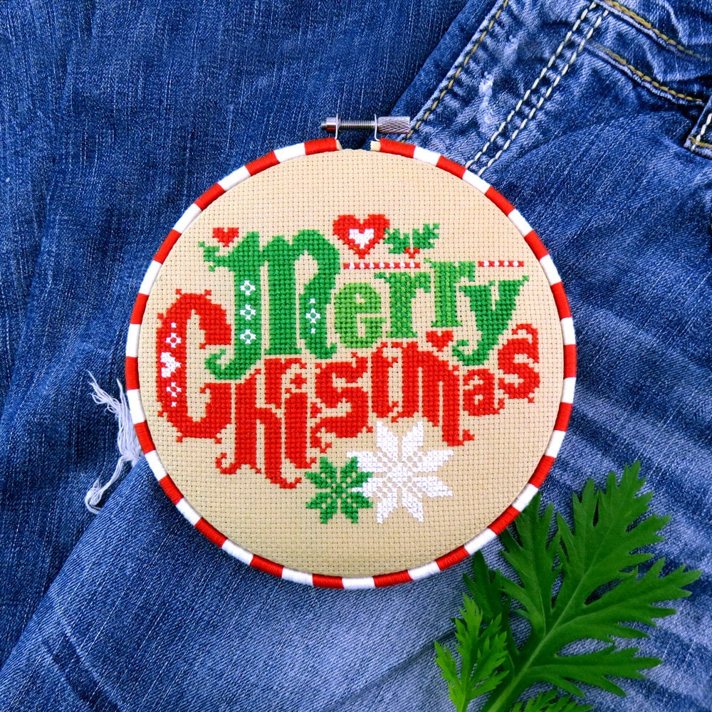 Christmas Cross Stitch Pattern Merry Christmas Cross Stitch - Cross Stitch Merry Christmas Pattern