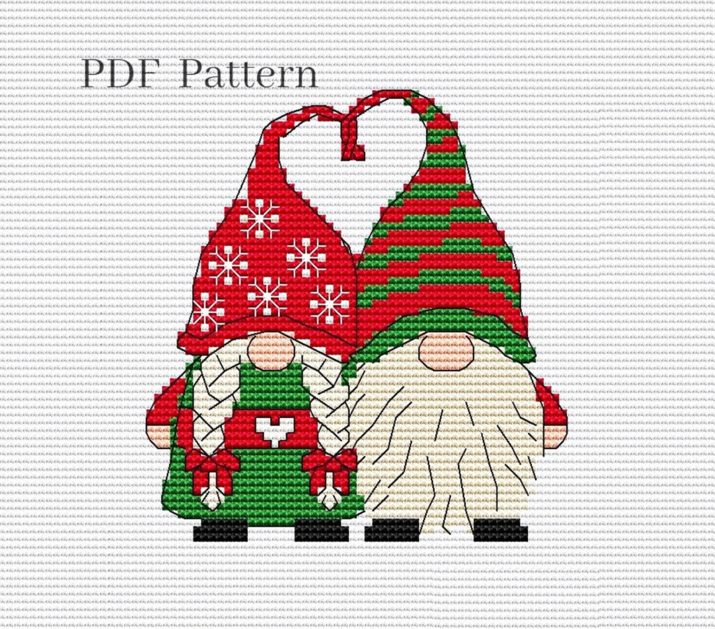 Christmas Gnomes Cross Stitch Pattern Gnome Family Mr Mrs Gnome  - Cross Stitch Gnome Pattern Free