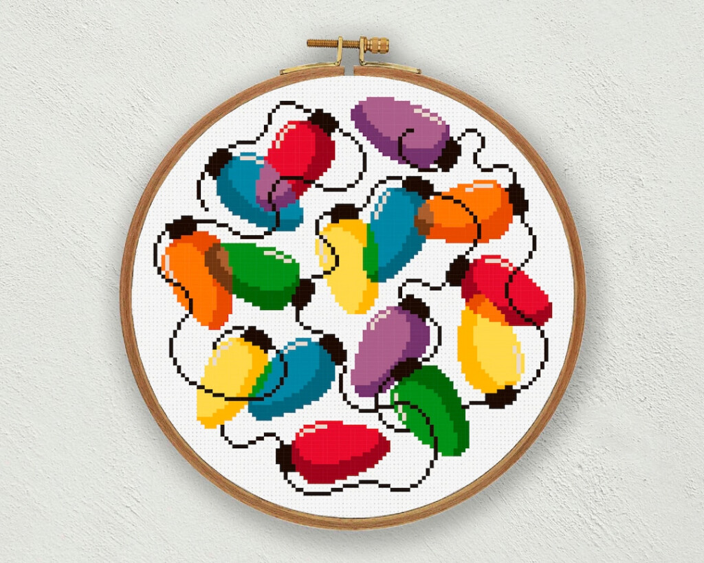 Christmas Lights Cross Stitch Pattern Holiday Lights Pattern Colorful  - Christmas Lights Cross Stitch Patterns