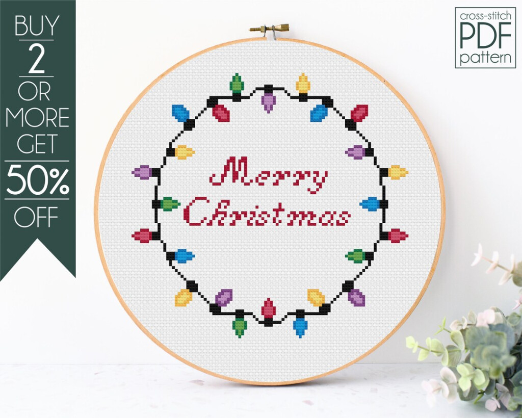 Christmas Lights Cross Stitch Pattern PDF Merry Cristmas Cross Stitch  - Christmas Lights Cross Stitch Patterns