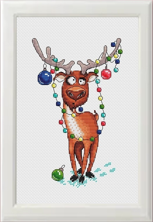 Christmas Reindeer Cross Stitch Pattern Code JS 025 Julia Sharanova  - Christmas Reindeer Cross Stitch Pattern