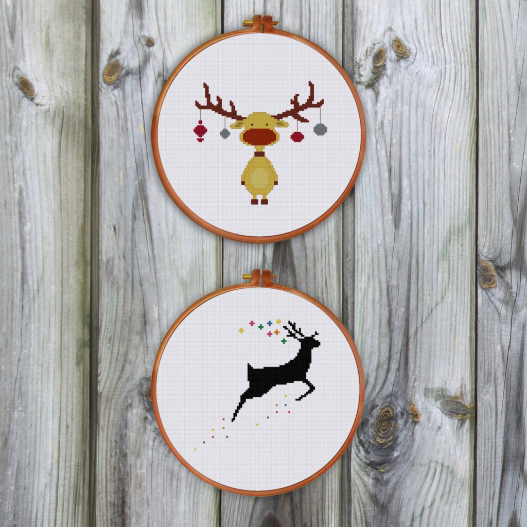 Christmas Reindeer Cross Stitch Pattern Modern Vintage - Free Christmas Reindeer Cross Stitch Patterns