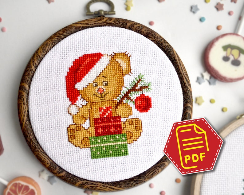 Christmas Teddy Bear Cross Stitch Pattern Winter Holidays Etsy - Christmas Bear Cross Stitch Pattern