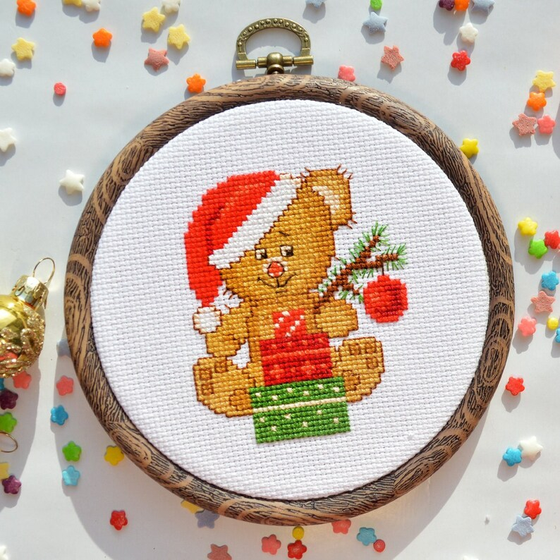 Christmas Teddy Bear Cross Stitch Pattern Winter Holidays Etsy - Christmas Bear Cross Stitch Pattern
