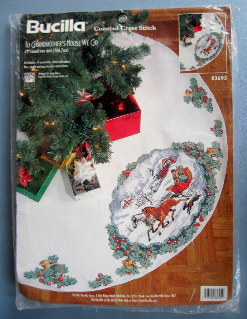 Christmas Tree Skirt Cross Stitch Kit 42 Round Etsy - Cross Stitch Tree Skirt Pattern