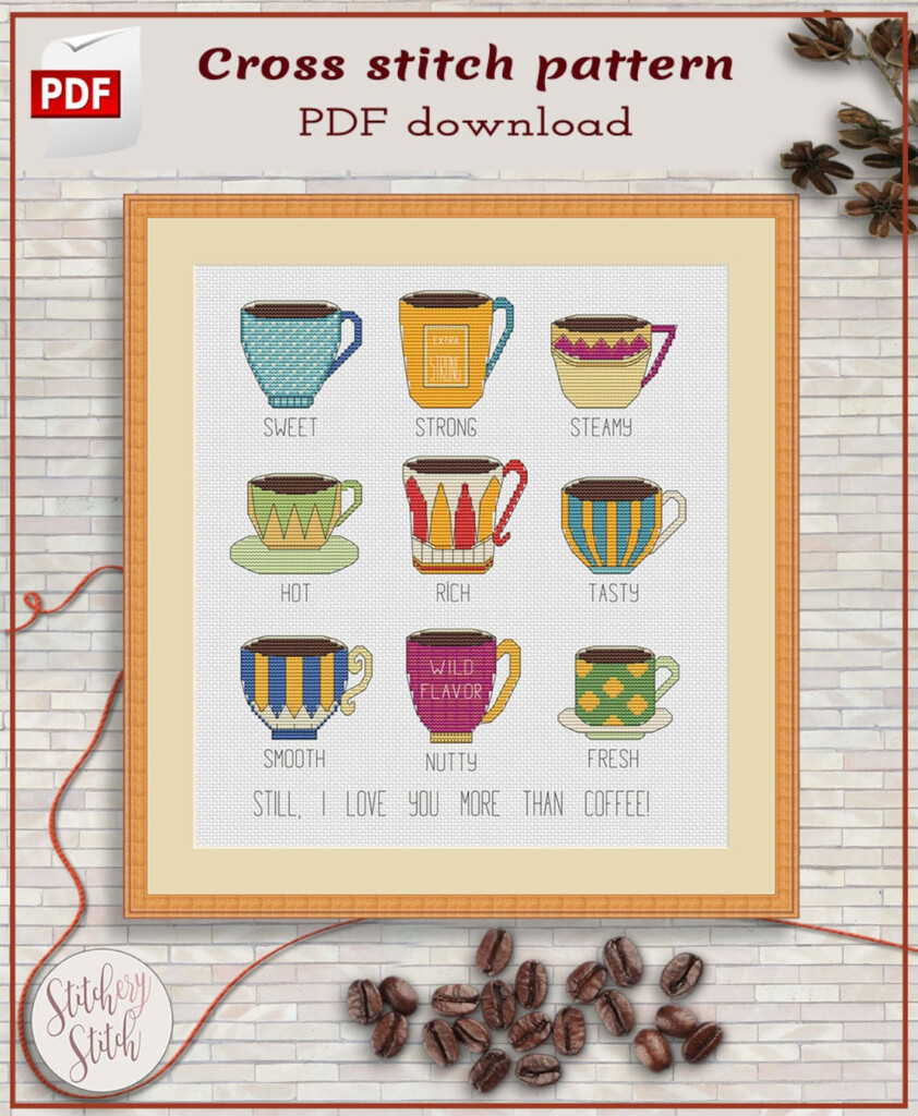 Coffee Cross Stitch Pattern Coffee Cups Cross Stitch Chart Etsy - Cross Stitch Patterns Of Coffee Cups