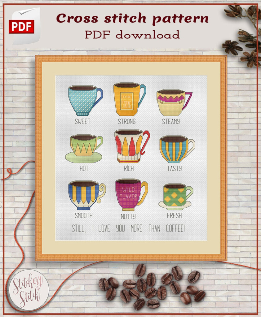 Coffee Cross Stitch Pattern Coffee Cups Cross Stitch Chart Etsy - Coffee Mug Cross Stitch Pattern