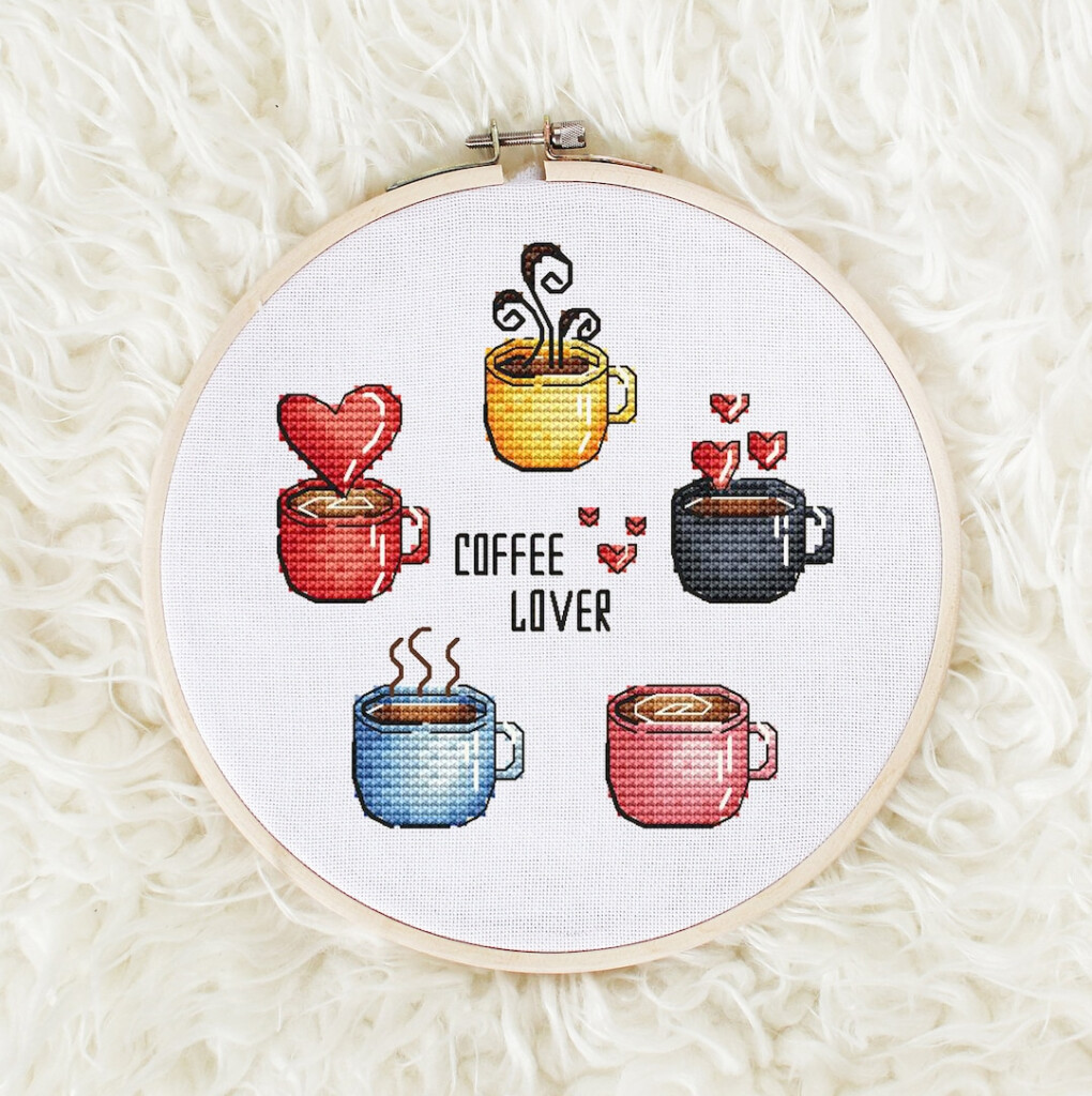 Coffee Cross Stitch Pattern PDF Cups Of Coffee Counted Cross Stitch  - Cross Stitch Patterns Of Coffee Cups