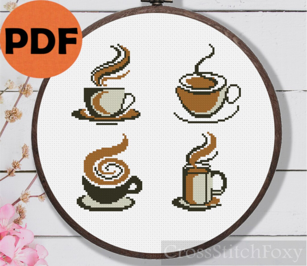 Coffee Cup Cross Stitch Pattern PDF Home Decor Coffee Lovers Gift Etsy - Cross Stitch Patterns Of Coffee Cups