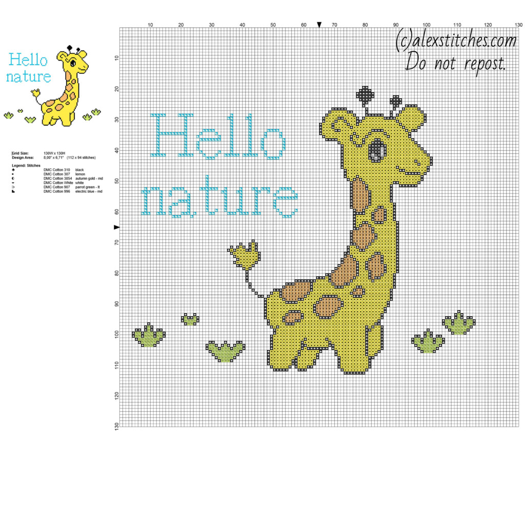 Colored Baby Giraffe Animal For Baby Free Cross Stitch Pattern 112 X 94  - Free Mini Animal Cross Stitch Patterns