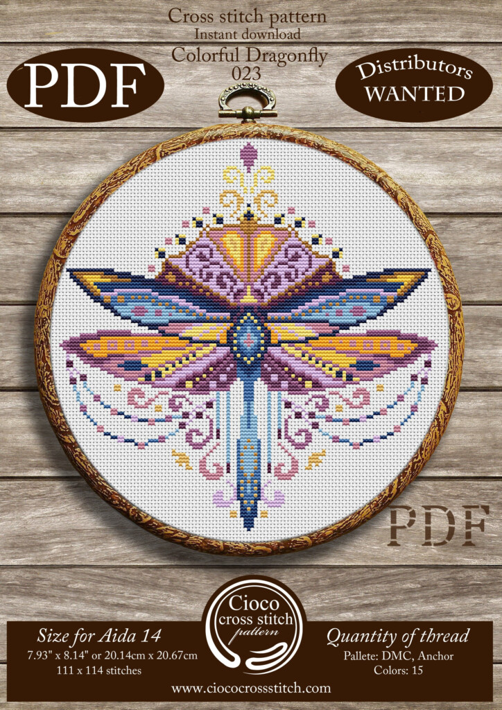 Colorful Dragonfly Cross Stitch Pattern Counted Cross Stitch Etsy - Dragonfly Counted Cross Stitch Patterns