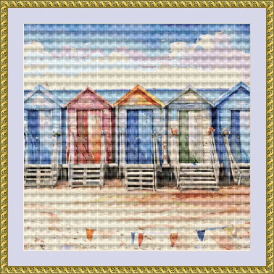 Colourful Beach Huts Cross Stitch Pattern By Avalon Cross Stitch - Beach Hut Cross Stitch Pattern Free
