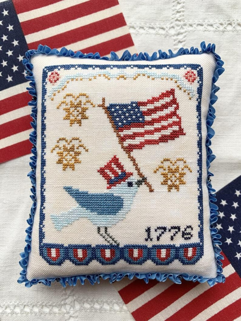 Counted Cross Stitch Pattern A Bluebird s Salute Americana Patriotic  - Americana Blue Cross Stitch Pattern