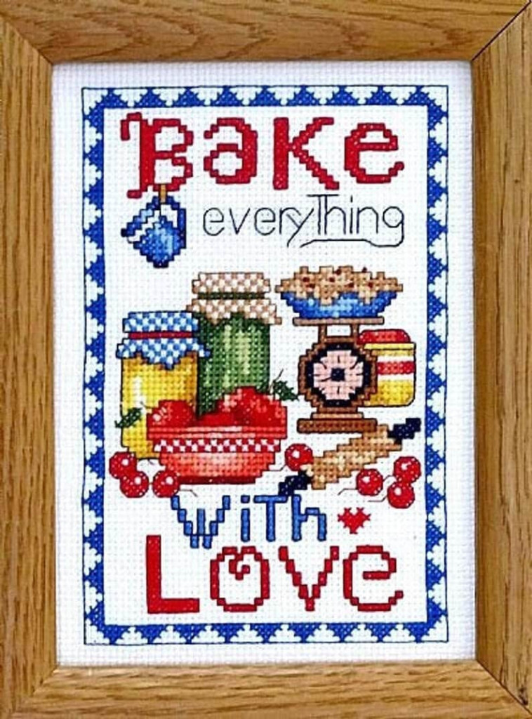 Counted Cross Stitch Pattern Bake Everything With Love Kitchen Decor  - Cross Stitch Patterns For Kitchen