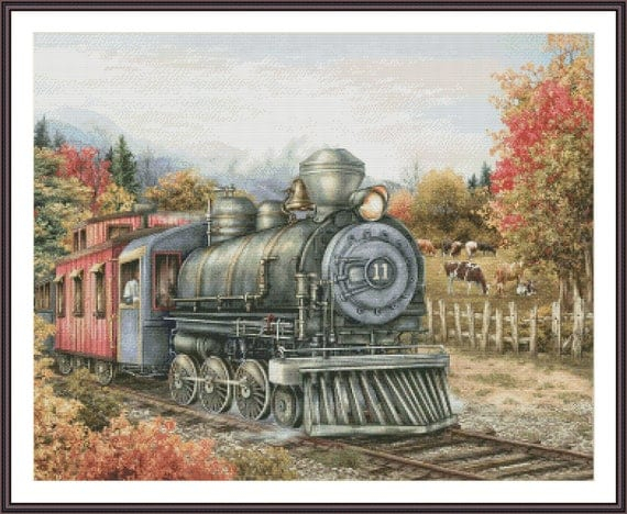 Counted Cross Stitch Pattern Cross Stitch Train Large - Counted Cross Stitch Train Patterns