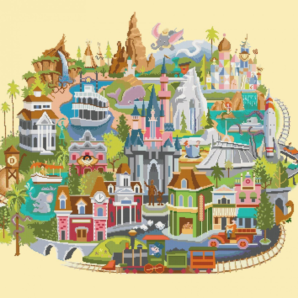 Counted Cross Stitch Pattern Disneyland Map Needlepoint 354x312  - Disneyland Castle Cross Stitch Pattern