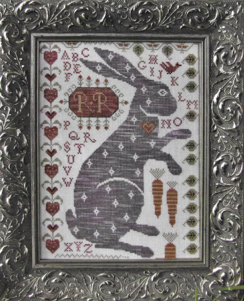 Counted Cross Stitch Pattern Rodney Rabbit Sampler French Sentiments  - Free Primitive Counted Cross Stitch Patterns