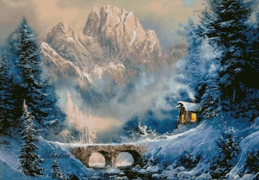 Counted Cross Stitch Pattern winter In The Mountains Etsy - Winter Scene Cross Stitch Patterns