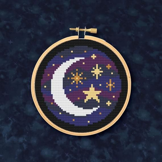 Crescent Moon And Stars PDF Cross Stitch Pattern Etsy In 2021 Cross  - Moon And Stars Cross Stitch Pattern