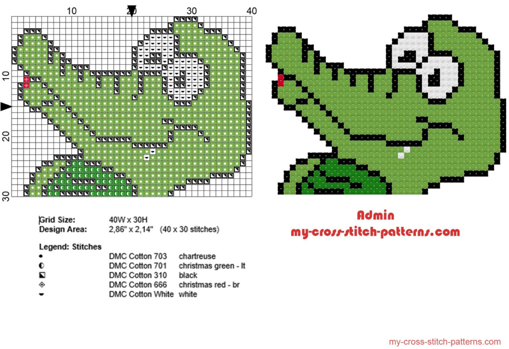 Crocodile Small Face Cross Stitch Pattern In 40 Stitches Free Cross  - No Face Cross Stitch Pattern
