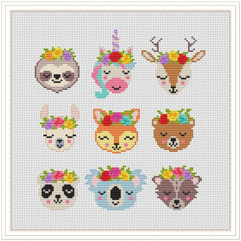 Cross Stitch Cute Pattern Animals Funny Fox Llama Deer Bear Etsy  - Cute Cross Stitch Patterns Free