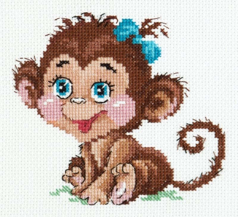 Cross Stitch Kit Charming Monkey Art 19 01 Cross Stitch Animals  - Small Monkey Cross Stitch Pattern