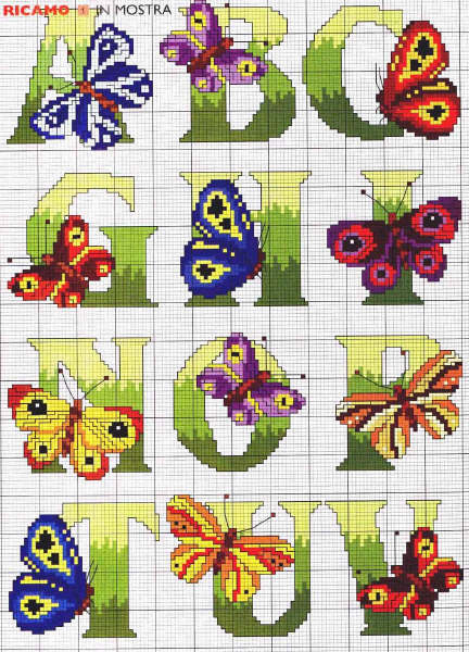 Cross Stitch Mania Free Butterfly Alphabet Cross Stitch Chart - Butterfly Alphabet Cross Stitch Pattern