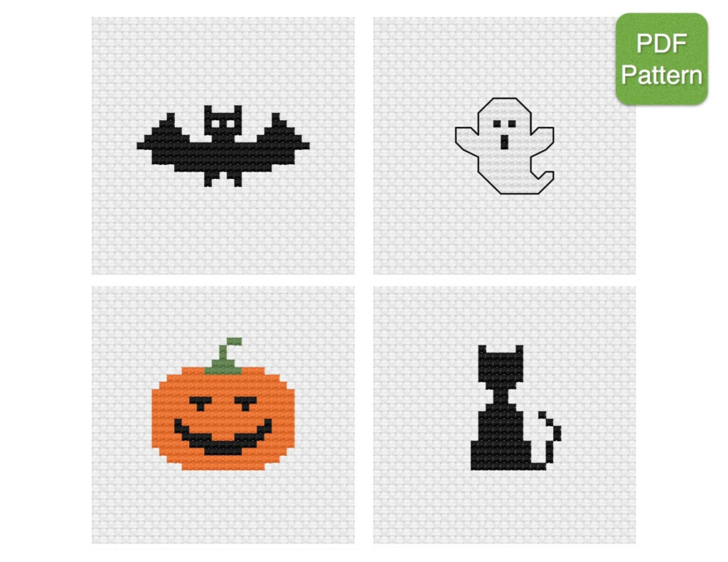 Cross Stitch Mini Motifs Pattern Halloween Bat Ghost - Mini Halloween Cross Stitch Patterns