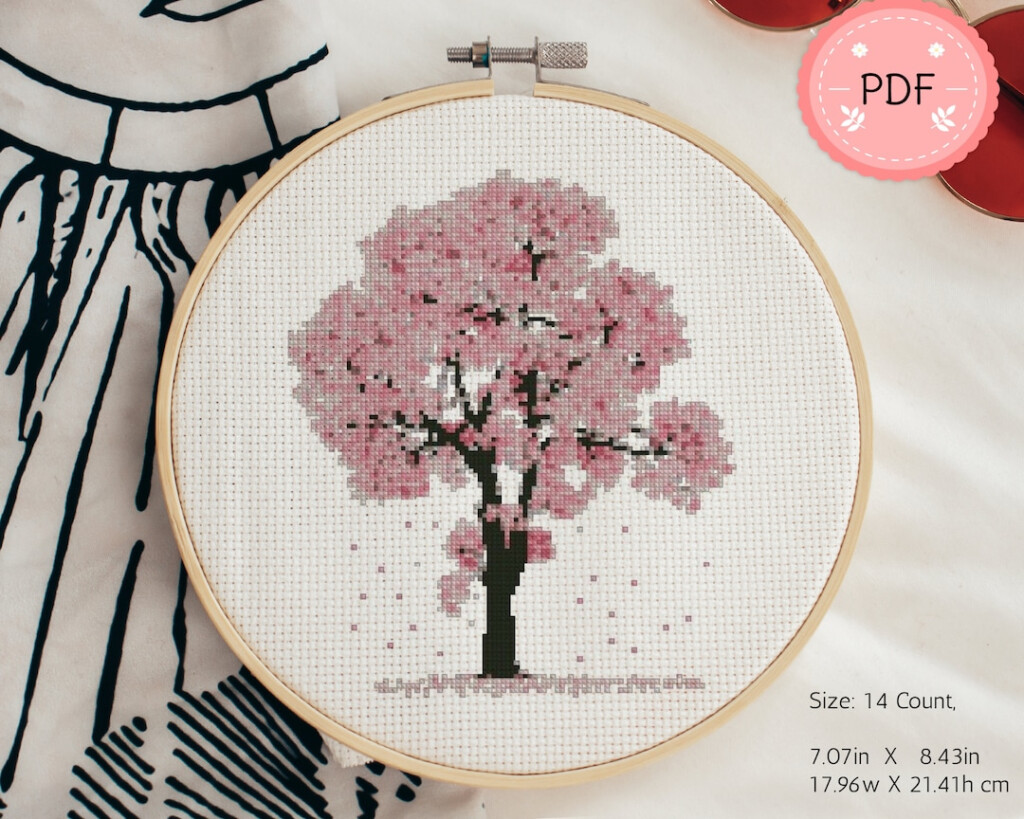 Cross Stitch Pattern cherry Blossom Tree instant Download PDF  - Cherry Blossom Cross Stitch Pattern